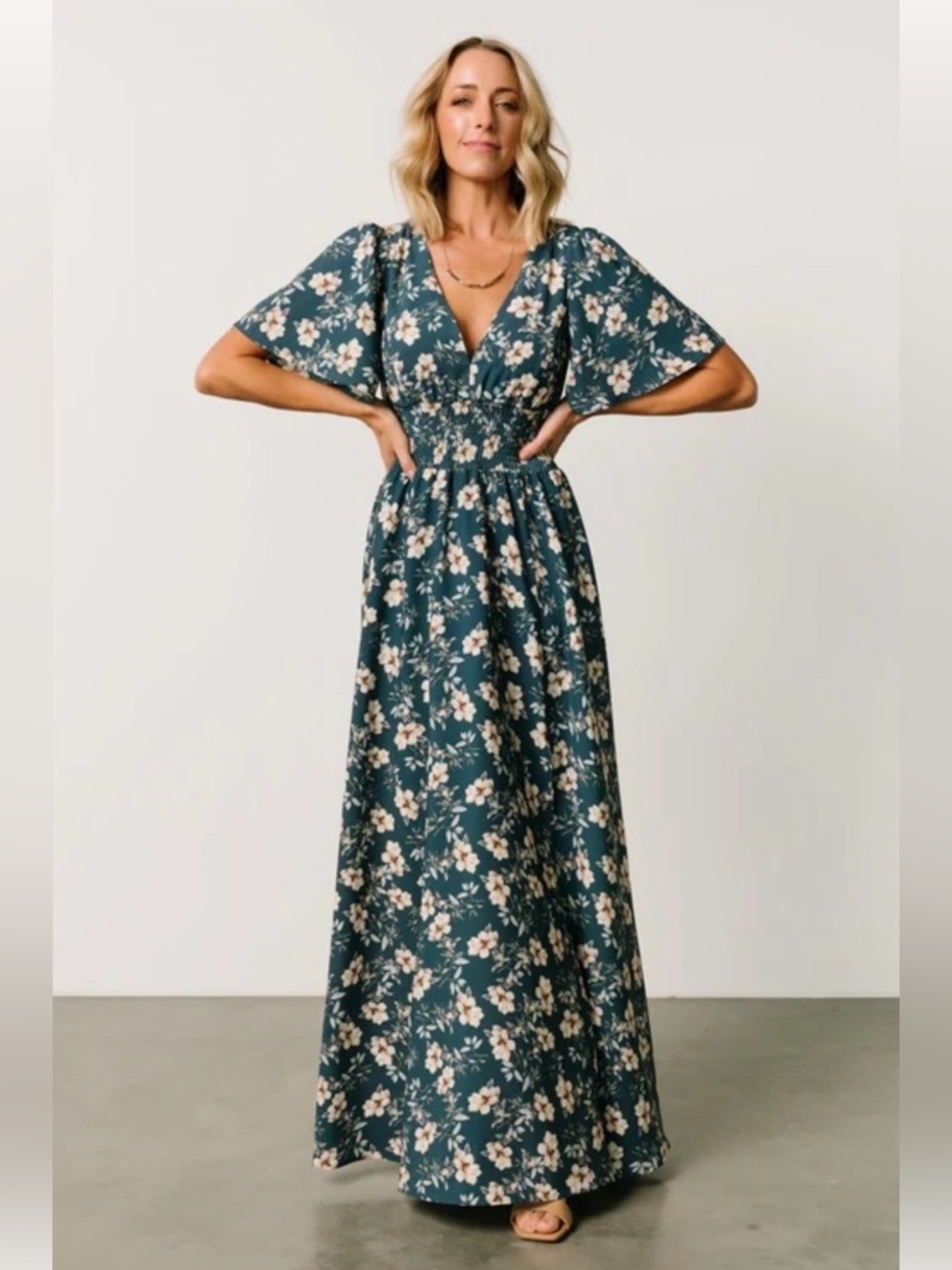 NWT | BALTIC BORN Verona Smocked Maxi Dress Slate Blue Floral Size Small S